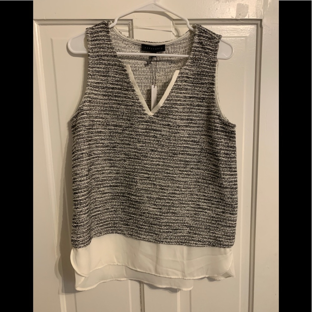 Sanctuary Tweed Blouse Tank Shimmer Black White